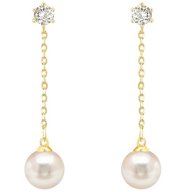 Huitan Imitation Pearl Lady Drop Earrings Chain Design Elegant Wedding Charming Accessories Trendy Party Inlaid Shiny CZ JewelryGood product