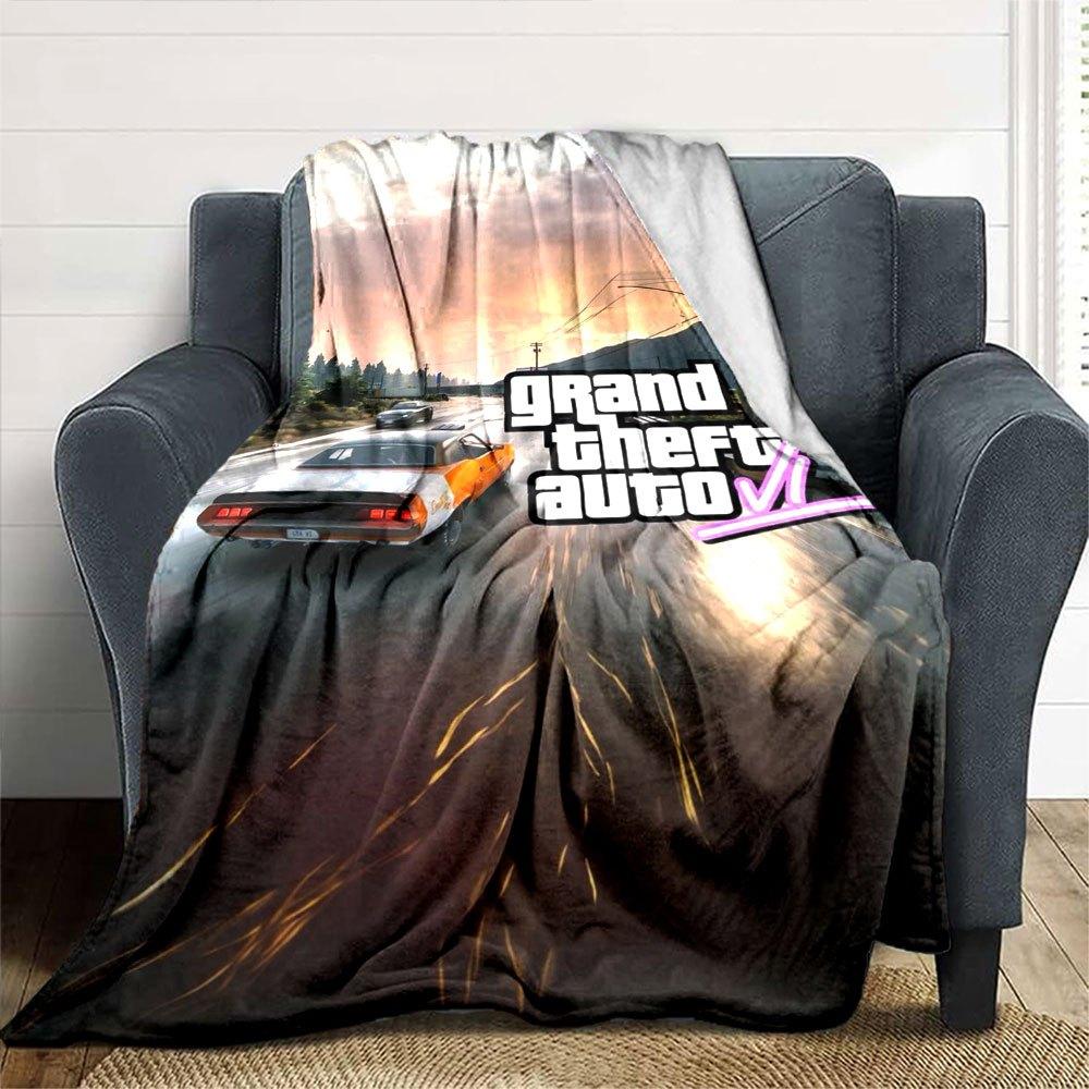 1 шт. Мягкое фланелевое одеяло Grand Theft Auto с дизайнерским принтом. Уютное одеяло для всех сезонов, идеально подходит для дивана, кровати, офиса