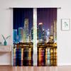 Городское здание 3D-печатные шторы Вид на улицу Ночной вид Здание Комплекс Гостиная Окна от пола до потолка Индивидуальные шторы