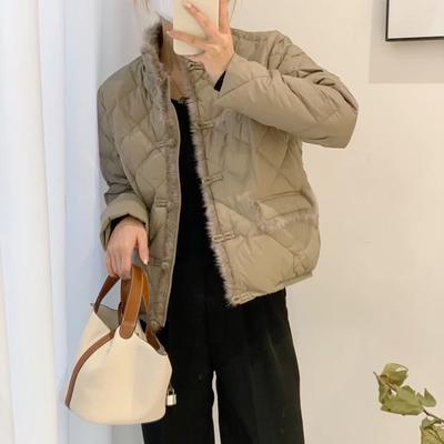 Женский пуховик короткий из белого утиного пуха, высококачественный, 2025 зима, новый, литературный, с воротником-стойкой из норки, на застежке, теплая куртка
