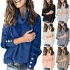 Women's Turtleneck Sweater Loose Pullover Button Up Long Sleeve Solid Color Knit Bottoming Shirt