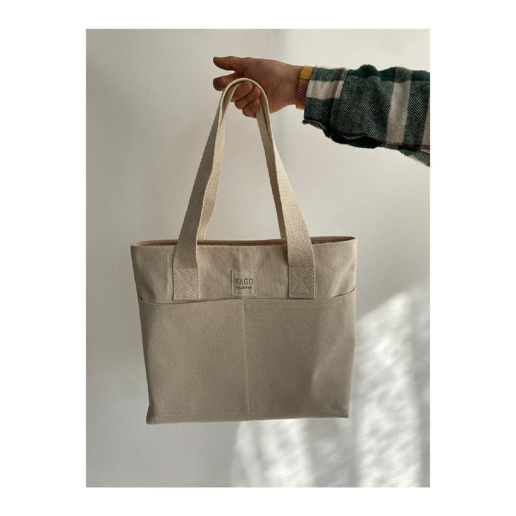 Бежевая эко-сумка из плотной ткани