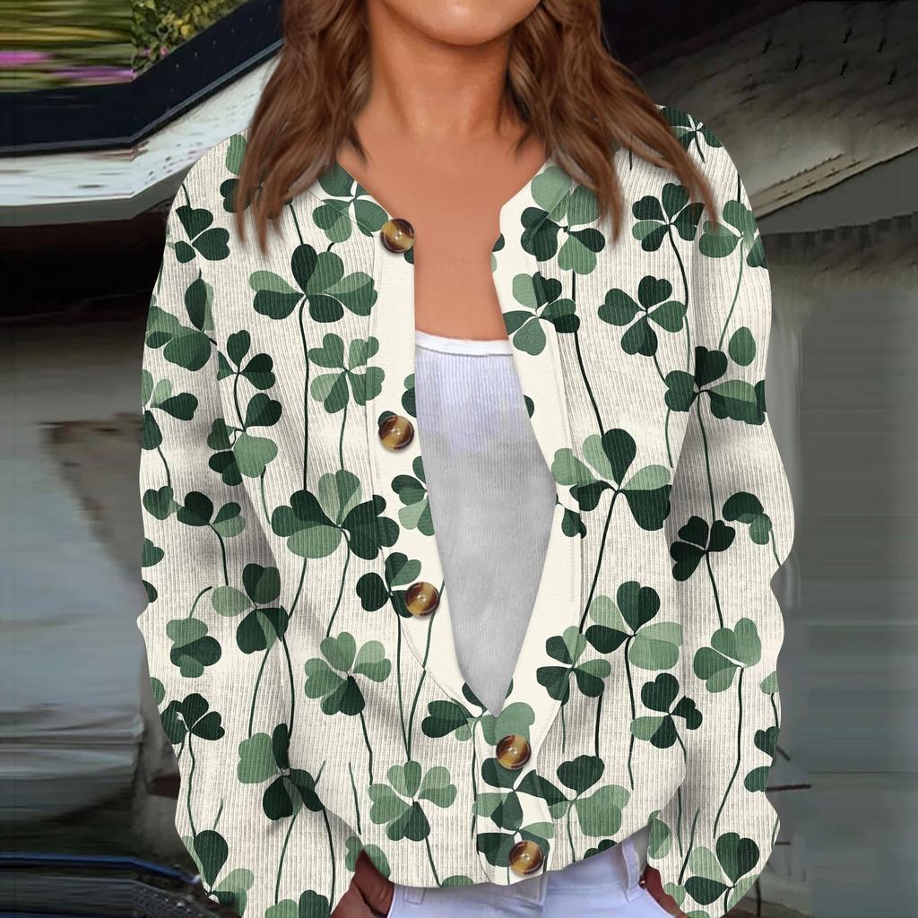 Women's Mardi Gras Print Long Sleeve Knit Cardigan Button Jacket