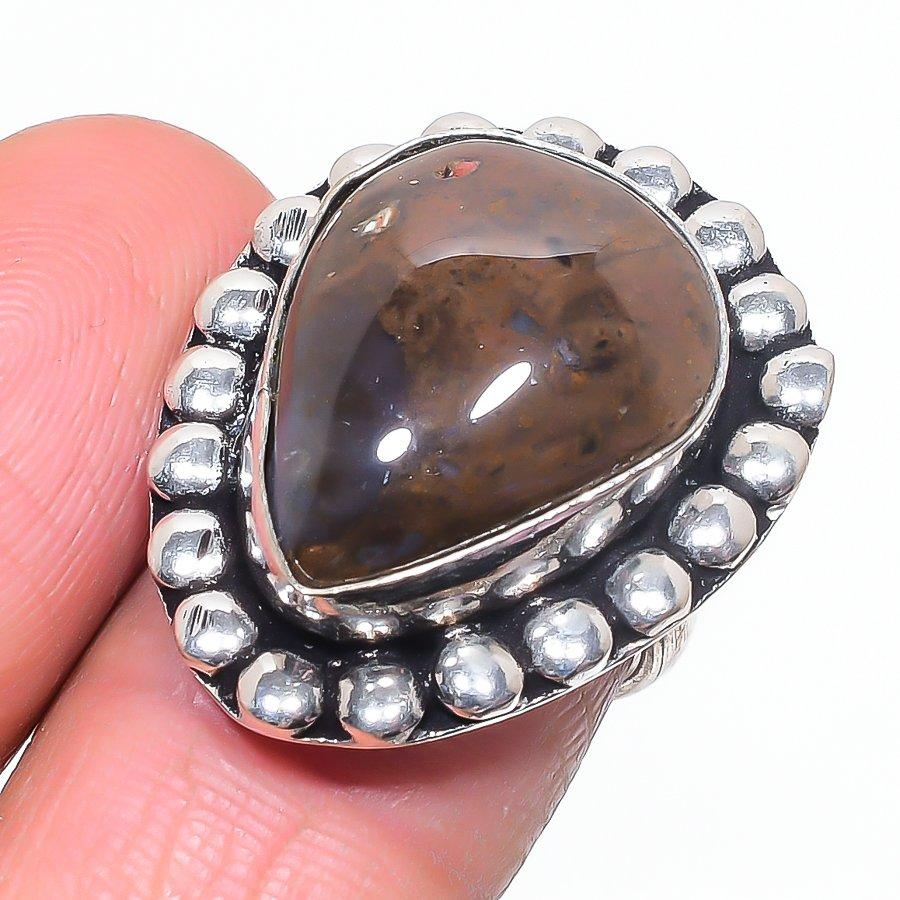 Африканский мох Ручной работы Ювелирное изделие из стерлингового серебра 925 пробы Кольцо Размер 6.5 s9r08