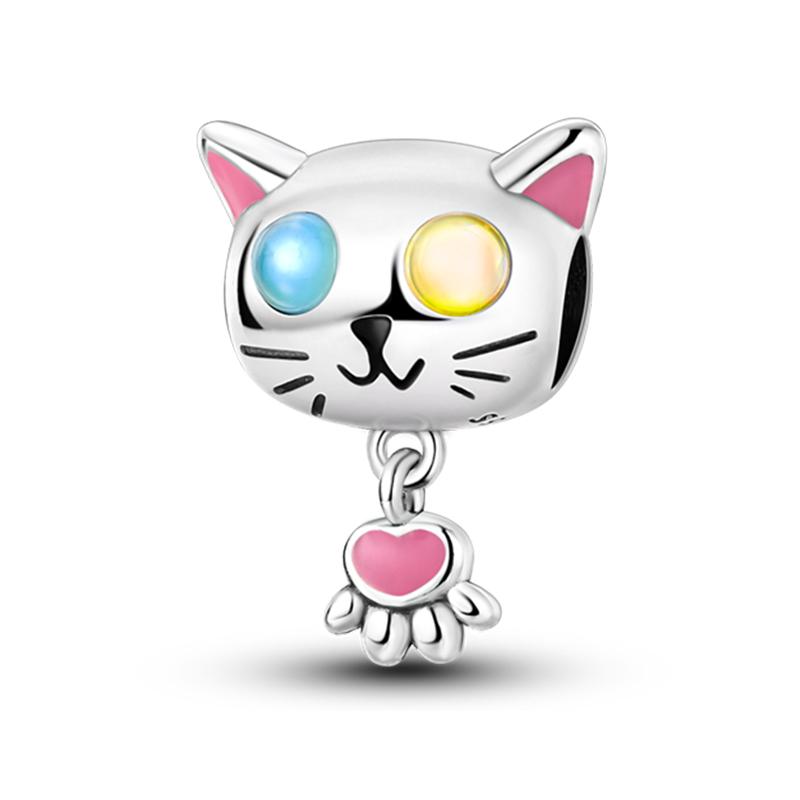 925 Серебряный Цвет Розовый Кролик Овца Кошка Собака Животное Подвески Бусины Подходит 3 мм 925 Браслеты Изящные DIY Украшения На День Рождения Сделать