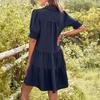 Женское летнее свободное платье с V-образным вырезом, короткими рукавами, плиссированными платьями миди с воротником-лацканами, повседневным пляжным струящимся сарафаном А-силуэта