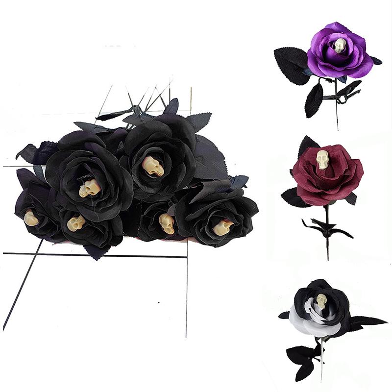 1 шт., товары для Хэллоуина, искусственный цветок с черепом, черный искусственный цветок, цветок ужаса, роза