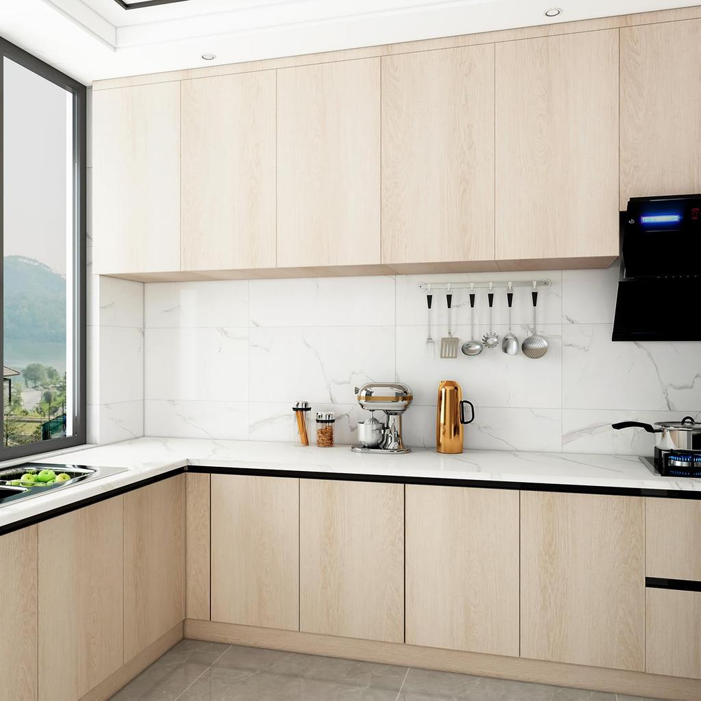 TOTIO Walnut Wood Grain Remake Ultra Light Wood Grain Wallpaper Oil Heat Beige Wood Grain Cutting Kitchen Bathroom Decorative Stylish Wallpaper