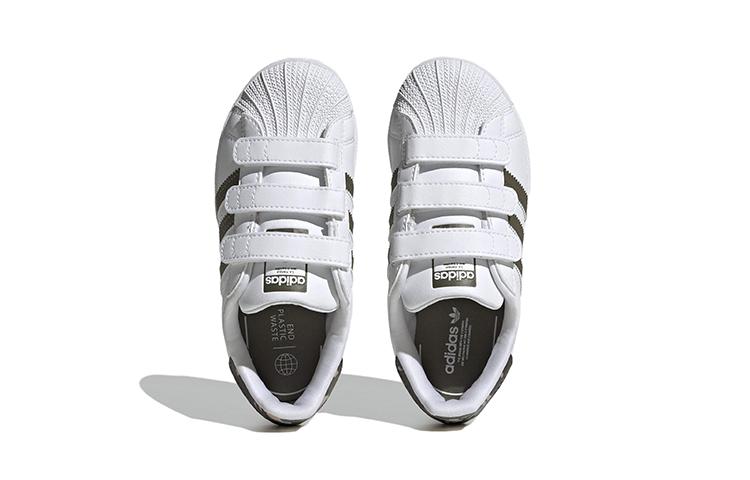 adidas Оригинальные SUPERSTAR Амортизация, Износостойкие Низкие Кеды для Скейтборда Белый Зеленый Дети Возраст 3 7 Лет HQ4285