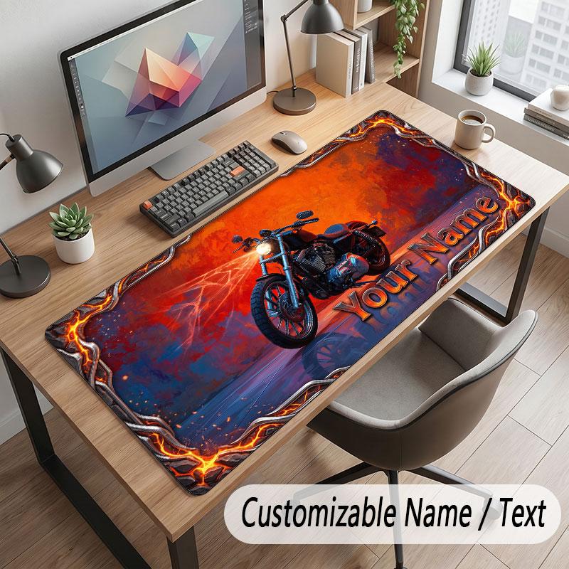 Motorcycle Theme Customized Mouse Pad Personalized Print Name Text Desk Mat For Home Office Table Decor