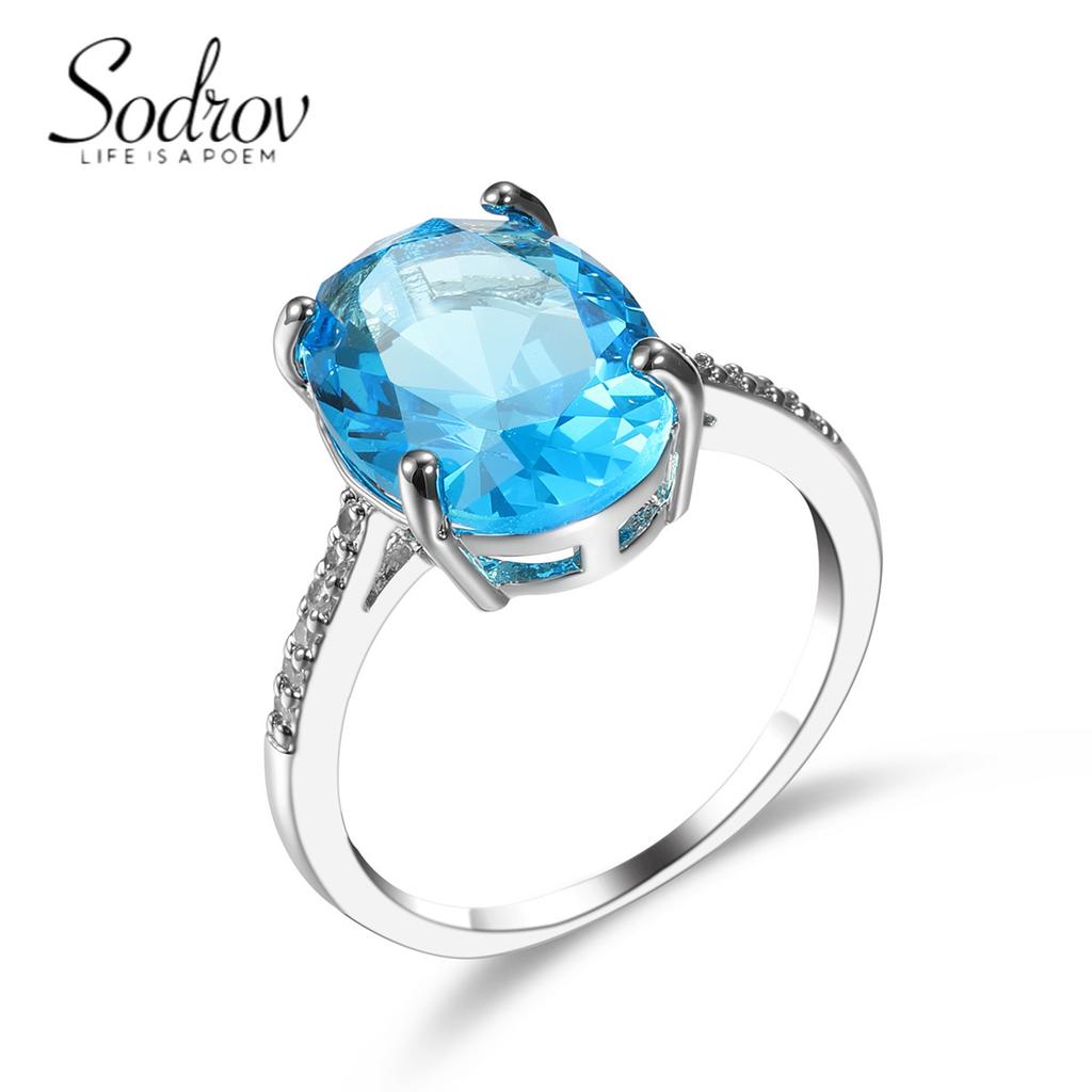SODROV Классические ювелирные кольца с цирконом морского синего цвета