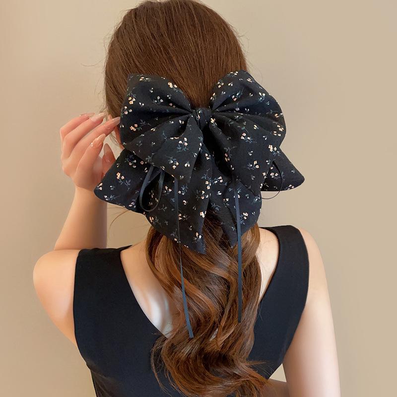 Large Summer Lace Edge Bow Claw Clip Hair Accessory for Women - Multi-Layer Feather Design