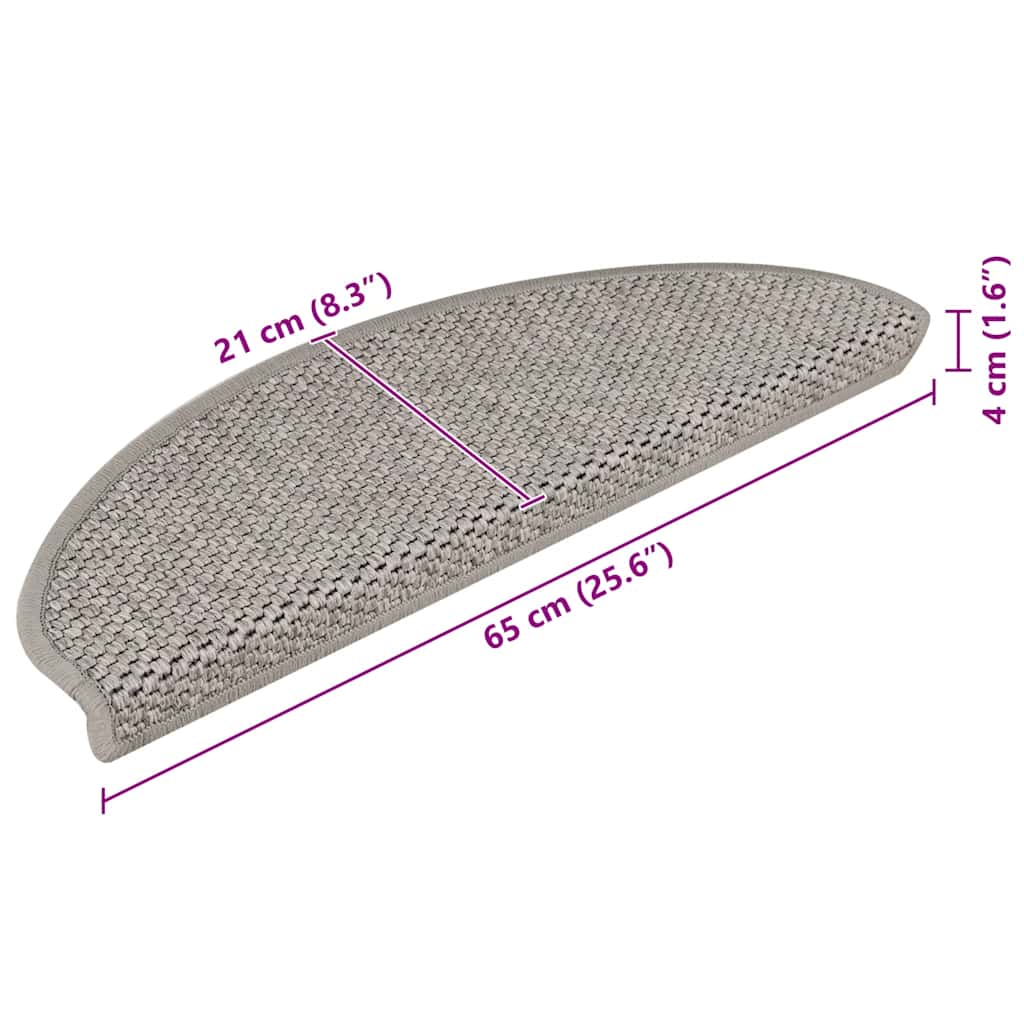 Self Adhesive Stair Mats Sisal Look 15 pcs 65 x 21 x 4 cm Silver