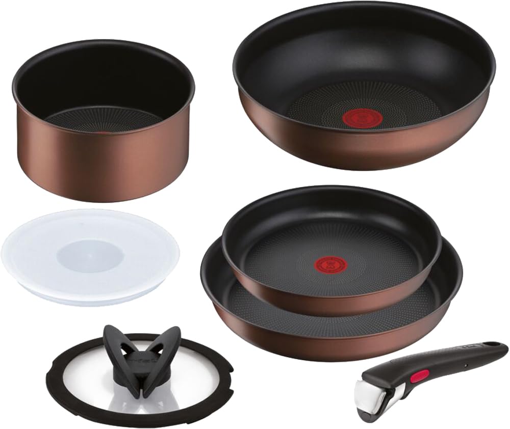 Tefal Pot and Frying Pan Set with Removable 7 Piece Compatible with IH Gas Free of Hazardous Substances Such As Neo IH Brown L78791 Handle, Set, Fire,