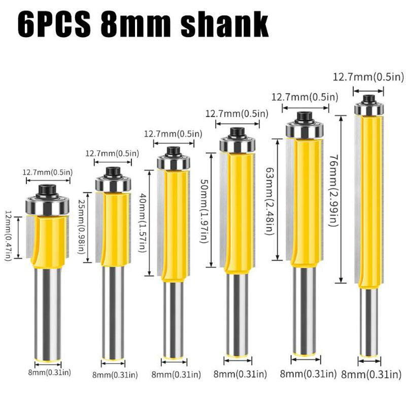8mm Shank Lengthened Trimming Cutter Belt Bearing Straight Cutter Trimming Router Bit Slotting Burr Cutter Head Trimming Cutter