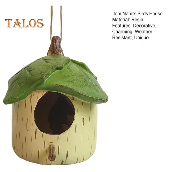 Домик для колибри для улицы, небольшой подвесной домик для птиц из смолы, декоративный домик для птиц с зелеными листьями для балкона, крыльца, заднего двора, декор