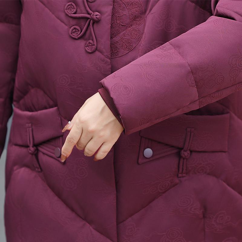 Middle Age Women Winter Short Down Jackets Vintage Embroidery Parkas Hooded Elegant Thick Warm Plus Size Down Coats Woman Outerwears