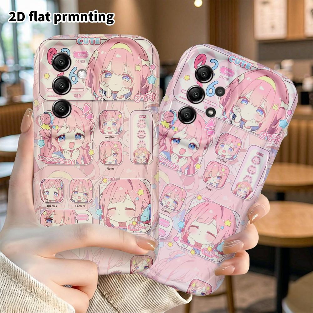 Phone Case: 2D flat, fits Samsung Galaxy A34 A35 M05 M06 S20 S22 S21 FE Plus 5G protective case, pink and blue curly-haired girl, perfect Christmas an