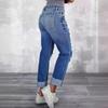 2025 Women's European Style Straight-Leg Ripped Jeans with Pockets