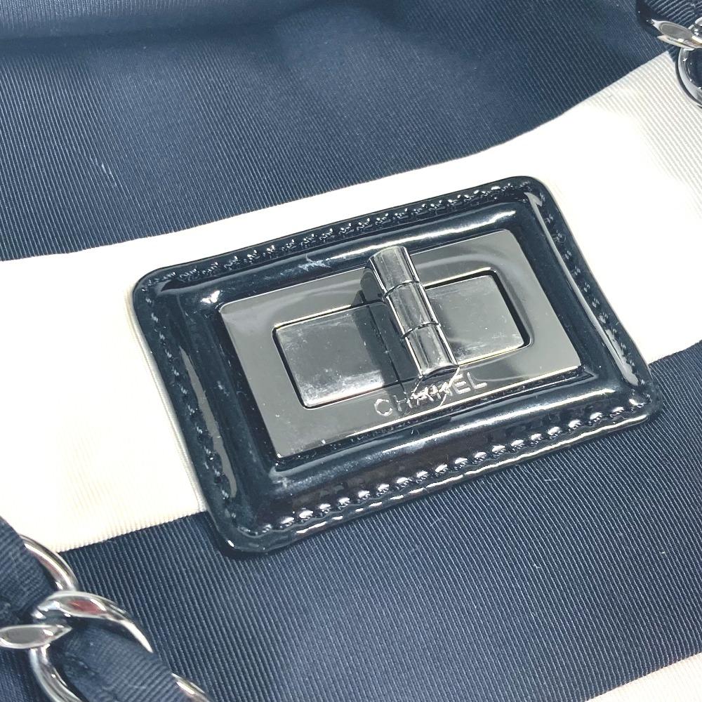 CHANEL 2.55 metal fittings Double Chain Shoulder Bag Nylon canvas Black/White