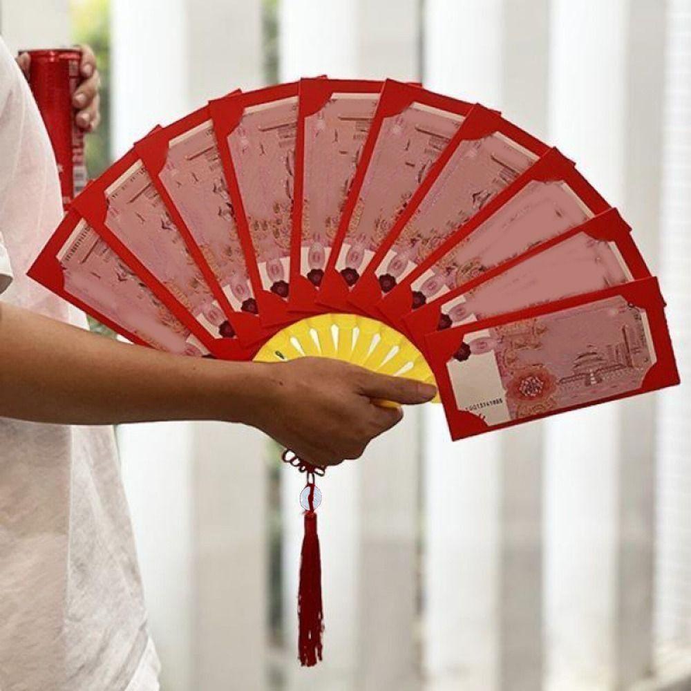 Tassel Fan Shape Red Envelope 6/10 Slots Fan Shape HongBao New Year Money Pocket Birthday
