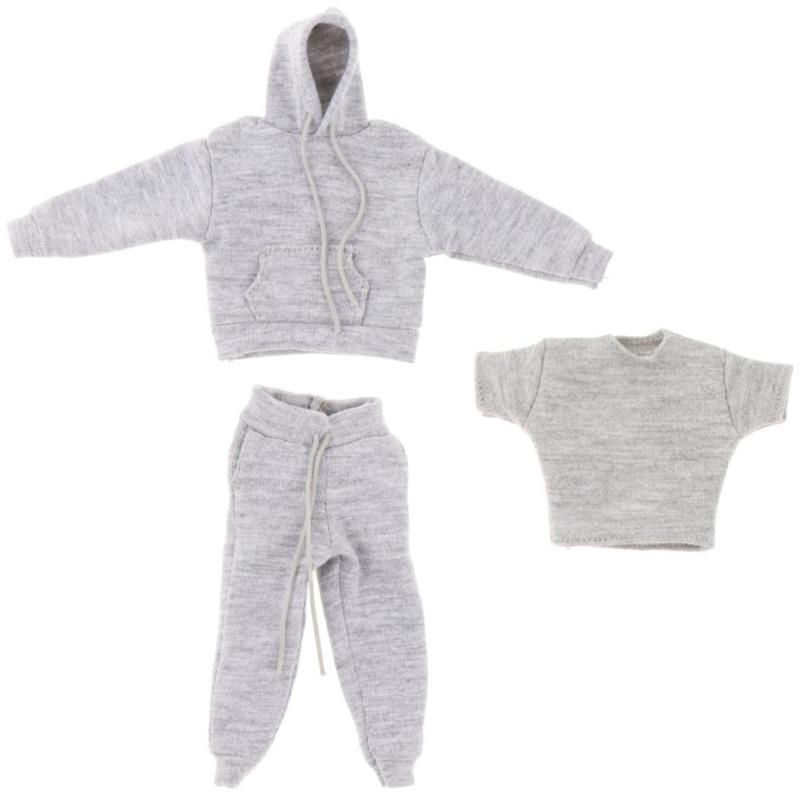 Detailed 3Pieces Outfit For 1/12 Action Figure Soldier with Hooded Top Pants And Tees for Figure Doll Display Dressingup