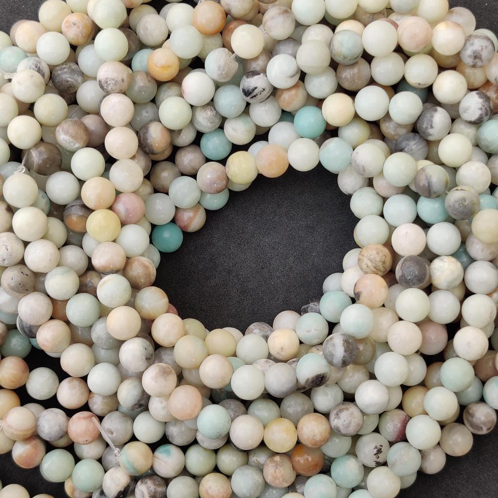 Natural Multi Matt Amazonite Round Balls Gemstone Beads, 6mm 8mm 10mm, A Grade Multicolor Amazonite Beads, 14-15 Inch Strand Beads.