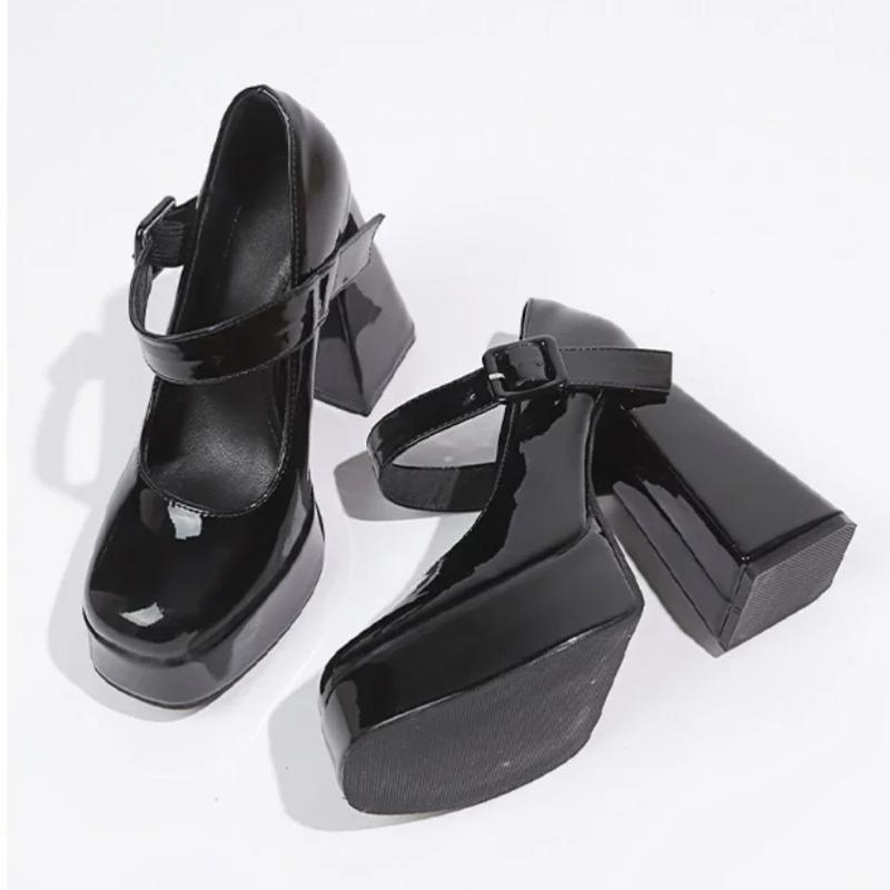 2025 Весна и Осень Сексуальные Высокие Каблуки Квадратные с Мэри Джейн Секс Женская Обувь