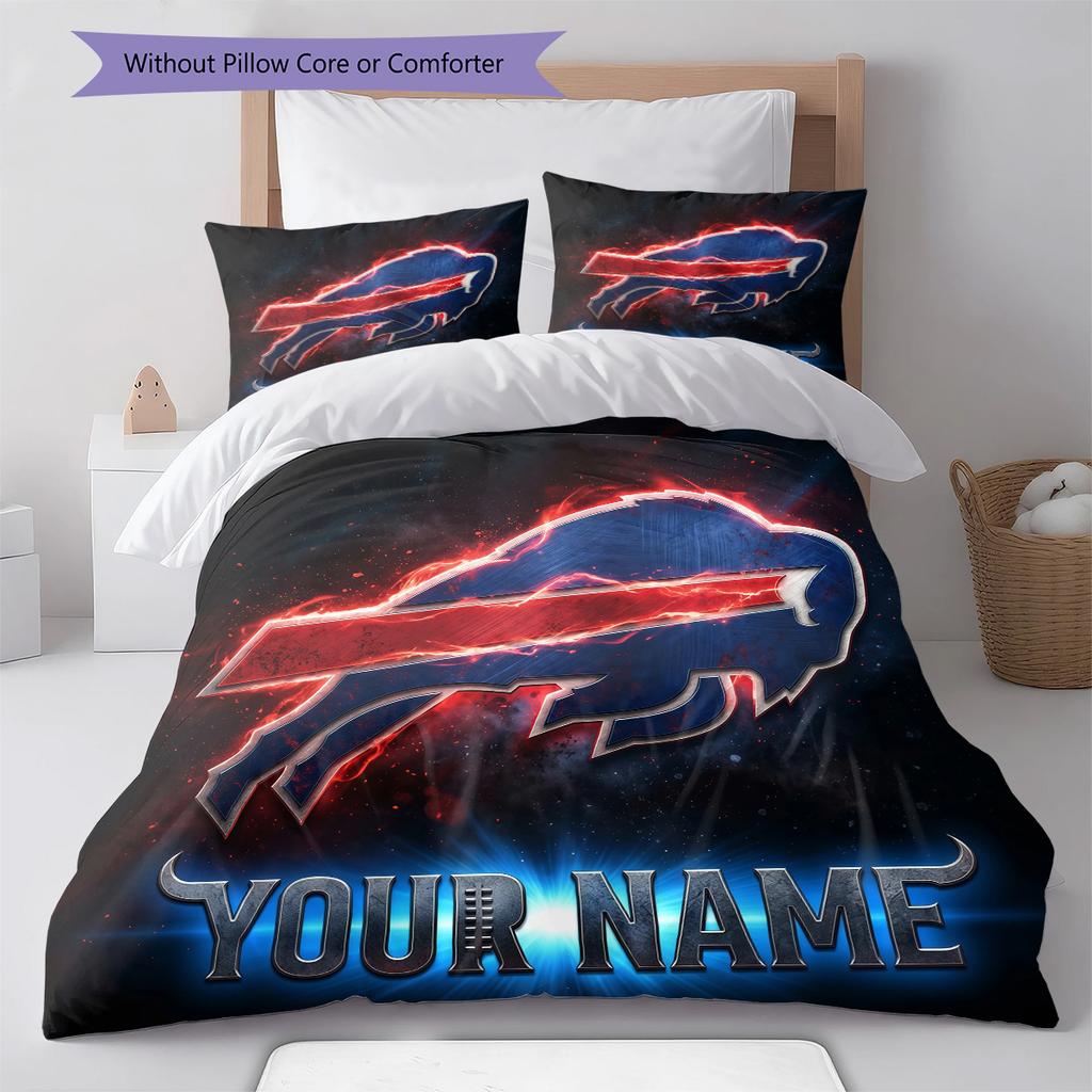 Custom Name Buffalo Bills2 Pattern Bedding Quilt Set Home Decoration Gift (1 * duvet cover + 2 * pillowcase without core)