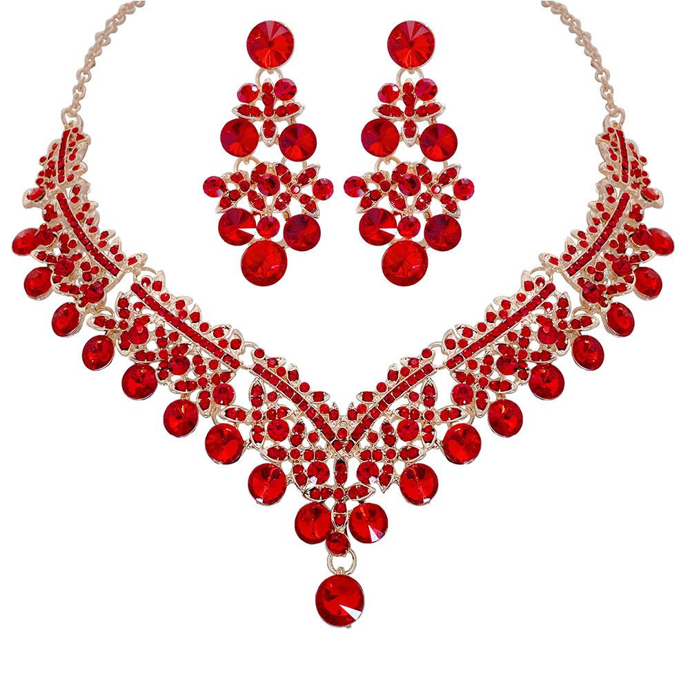 DIEZI Korean Luxury Water Drop Pink Purple Rhinestone Necklace Earrings Jewelry Sets Wedding Party Crystal Jewelry Accessories