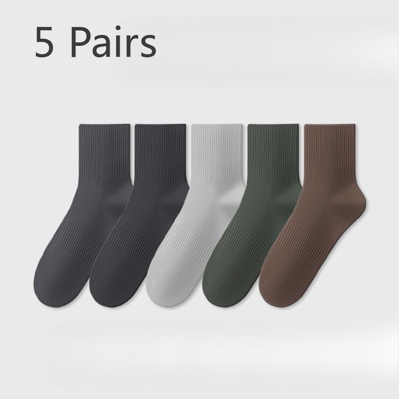 5 Pairs of Male Spring and Autumn Pure Cotton Deodorant Breathable 10A Bacteriostatic Waist Non Slip Sports Tube Socks