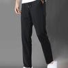 Fashion Summer Mid Rise Elastic Waist Straight Ninth Pants Ice Cool Loose Men Trousers