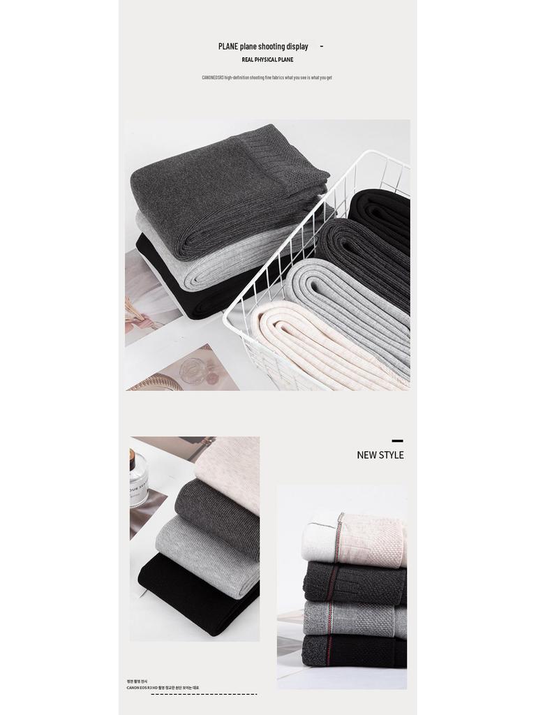 Женские серые хлопковые леггинсы слим-фит - 2025 Новые теплые с плюшевой подкладкой для осени/зимы