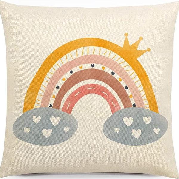 Modern Minimalist INS Rainbow Pillowcase Fresh Printed Linen Cushion Pillowcase Living Room Sofa