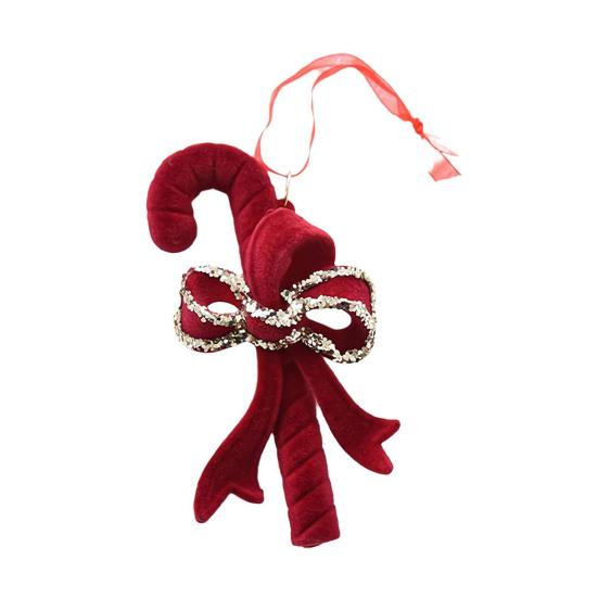 Рождественские украшения Красный Флокированный Конфетный тростник Олень Бант Снежинка Подвесное украшение для дома на елке