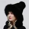 Real Mink Fur Hats Knitted Ear Cap Genuine Warm Snow Fluffy Female Fox Fur Hat Outdoor Luxury Woman Hat