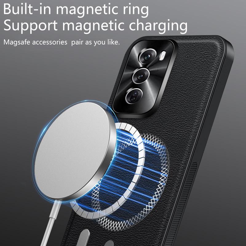 Для Oppo Reno 12 5G Чехол Магнитный Элегантный Кожаный Износостойкий Полностью Закрывающий Объектив Нескользящий Чехол-накладка для Края