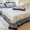 All-Season Quilted Cotton Bedspread Set with Lace Trim (Three-Piece, Thickened)