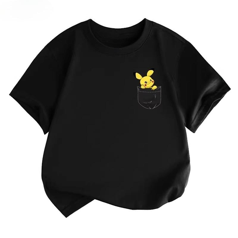 Potdemiel Summer New Pikachu Kids' 100% Cotton T-Shirt, Comfortable and Breathable, Suitable for Boys and Girls