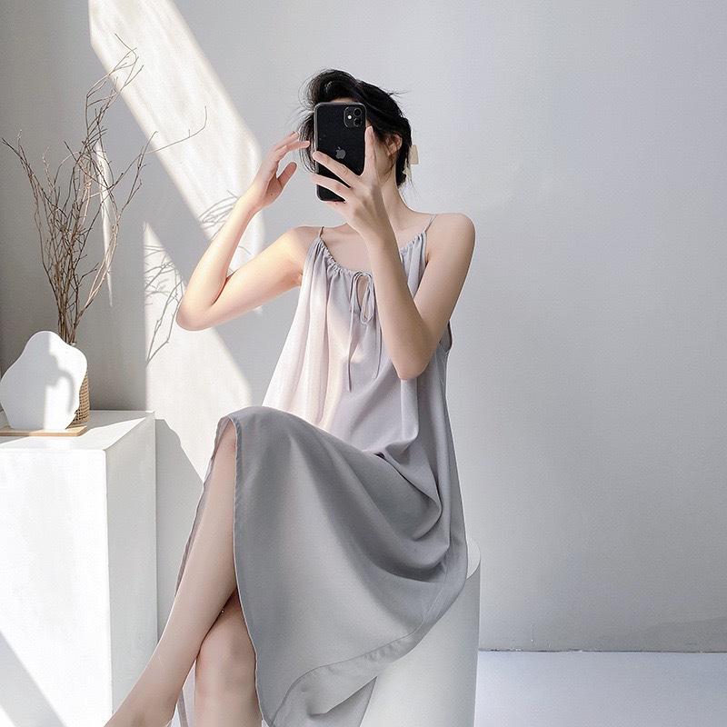 Suspender nightgown women's summer sexy long can wear cotton silk pajamas spring and autumn thin high-end loungewear