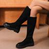 Women Flats Shoes Platform Chelsea Over The Knee Boots 2024 Winter Trend New Gladiator Suede Shoes Goth High Sock Botas