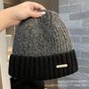 Two-color splicing small standard wool hat women's autumn and winter warm simple versatile ear protection hat bag head thick thread knitted hat