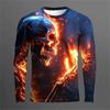 Round Neck 3D Skull Pattern Printed T-shirts Long Sleeved Men's T-shirts - Soft Medium Stretch Polyester Fabric Spring and Autumn Relaxed Fit Clothing