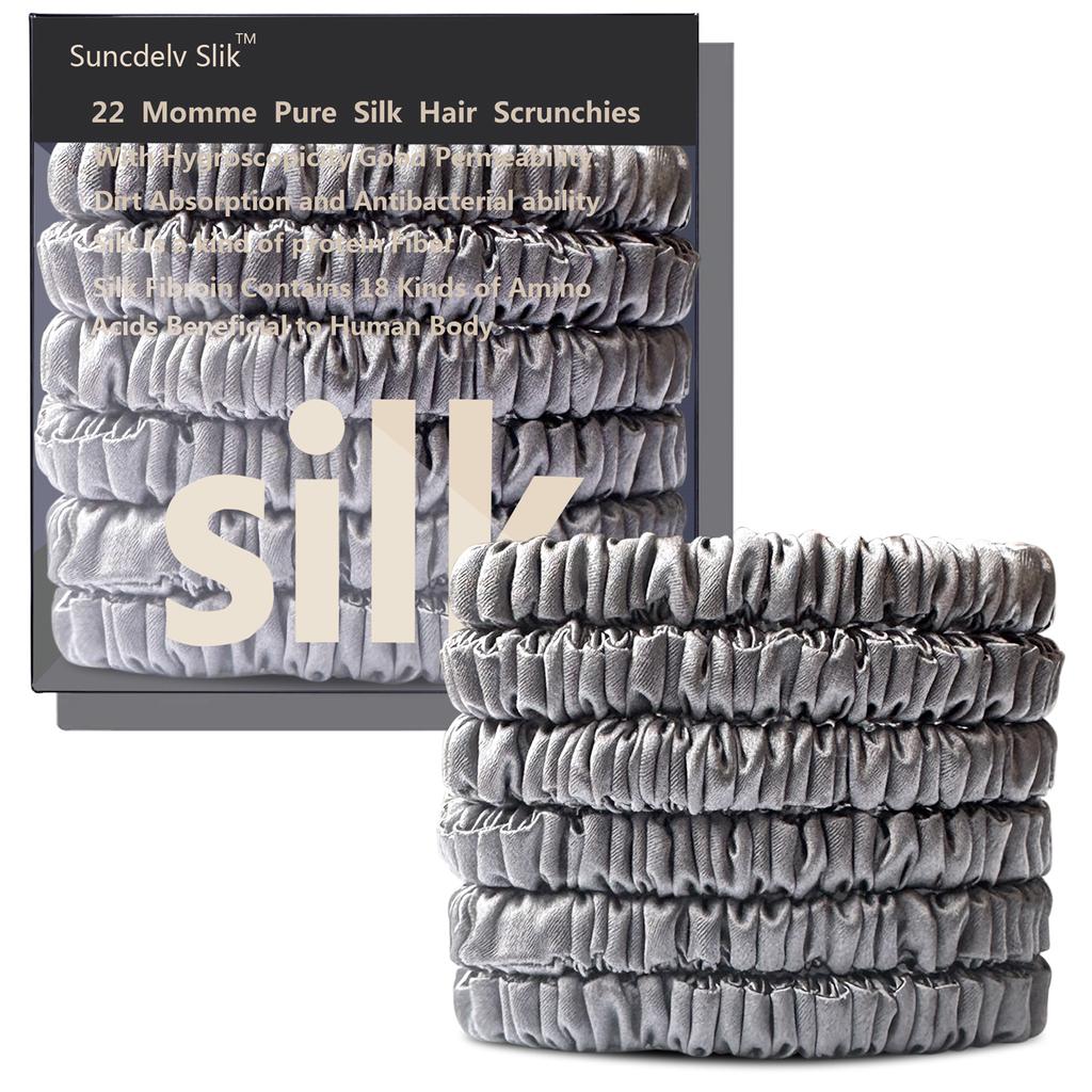 6PCS 100% Pure Mulberry Silk Hair Scrunchie Handmade Hairbands Women Girl Hair Accessories Pure Color Natural HairTies Box