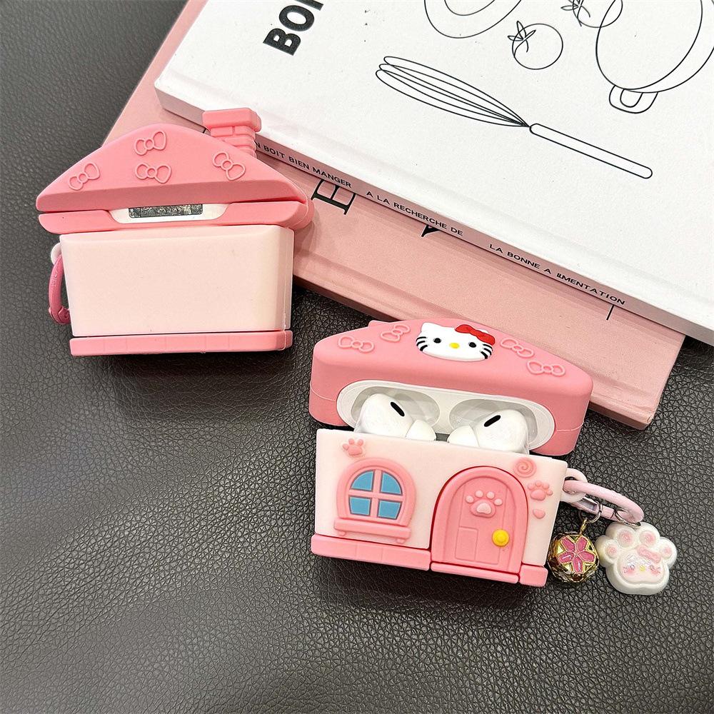 Cute KT Cat House AirPods Pro Apple Bluetooth Headphone Case 1/1/1 Gen Cartoon Protective Case Suitable for Women