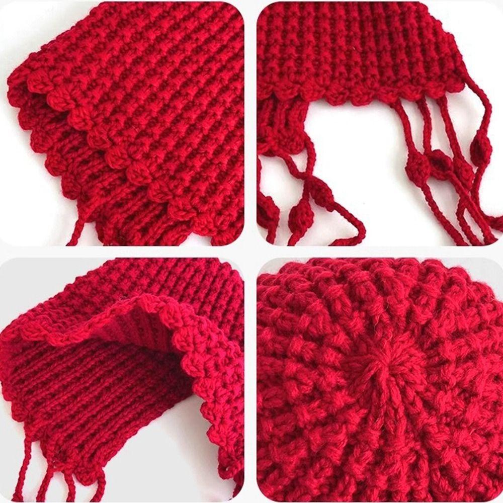Tassels Crochet Knitted Hat Hollow Out Knit Cap Cute Weave Cap Apparel Accessories