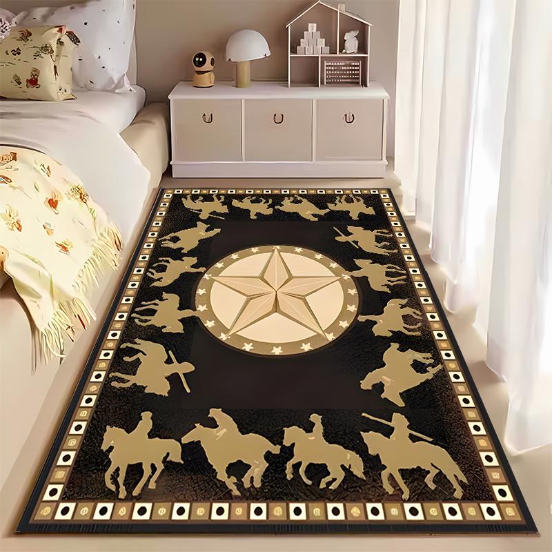 Cowboy Star and Horses Theme Rug Non-slip rug suitable for living room and bedroom sofas.