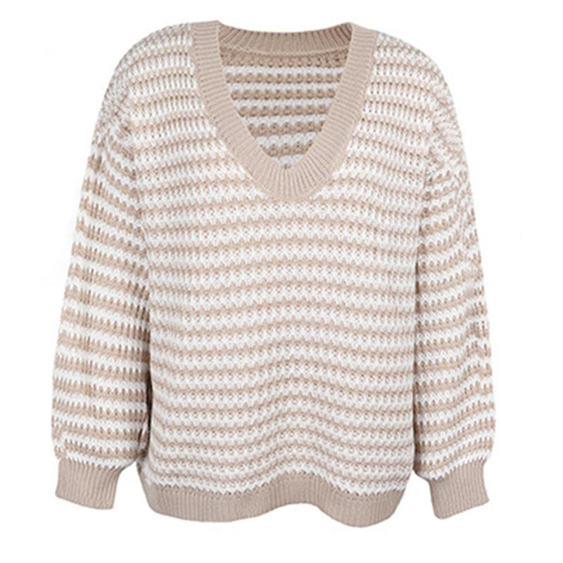 Вязаный повседневный полосатый пуловер с v-образным вырезом, женский свитер