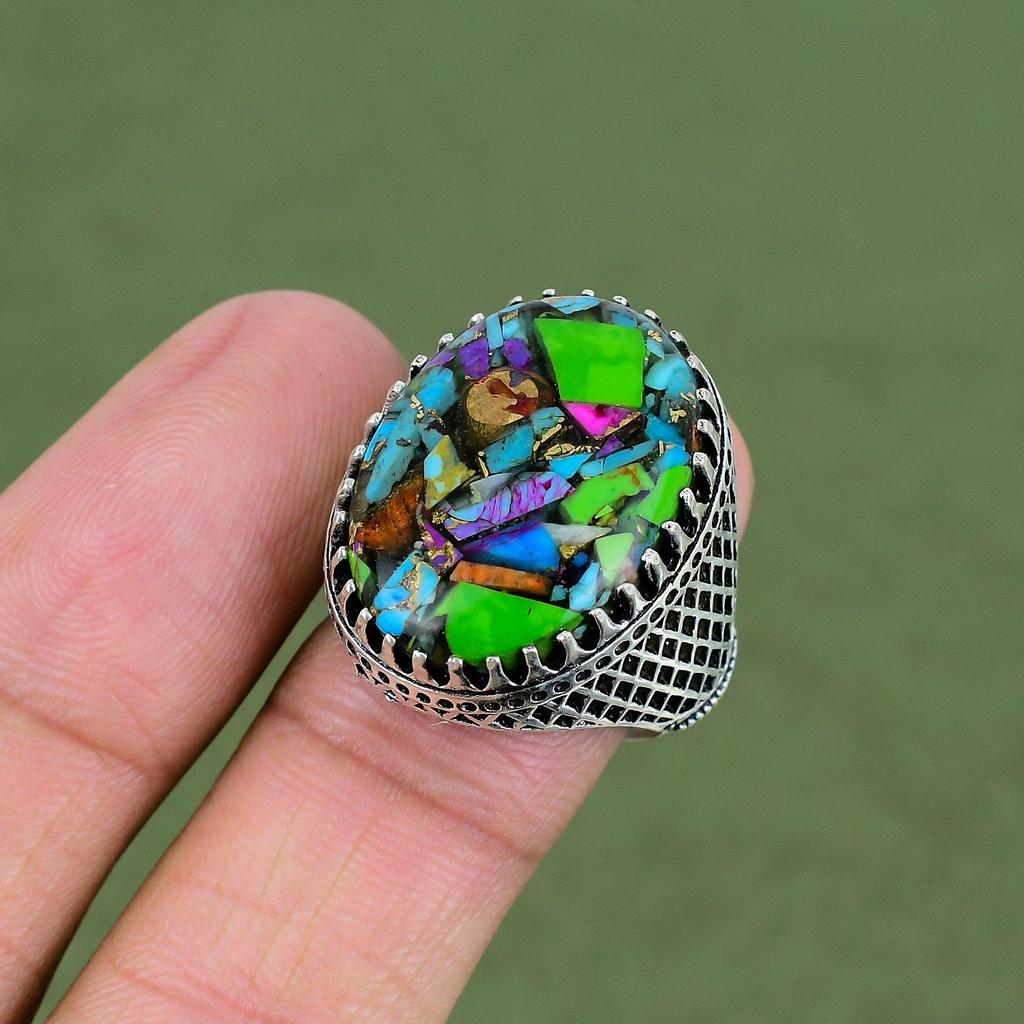Кольцо Fiesta Kingman Turquoise Кольцо из стерлингового серебра 925 пробы Ручная работа Дизайнерские украшения Кольцо с драгоценным камнем Multi Copper Turquoise Доступно в размере кольца