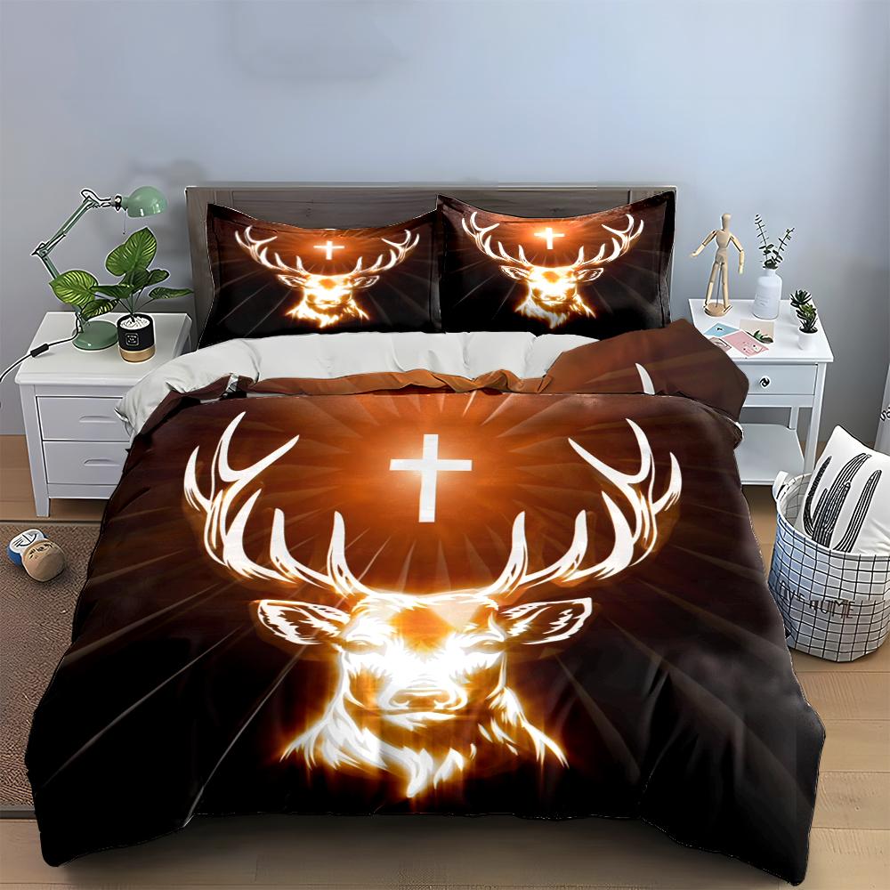 Deer Antler Cross Glow Bedding Set Bedding set (1 duvet cover, 2 pillowcases, duvet not included)